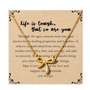 Imagem de QILMILY Colar de laço delicado para mulheres - gargantilha fofa banhada a ouro 14K, pingente de laço minúsculo, presente para adolescentes, presentes de amigos para mulheres, presentes de aniversário