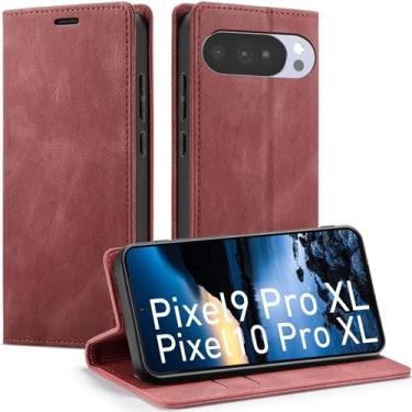 Imagem de Capa carteira para Google Pixel 9 Pro XL/10 Pro XL com suporte para cartão [bloqueio RFID] suporte magnético, capa flip de couro macio para Google Pixel 9 Pro XL/10 Pro XL 6,8 polegadas (vermelha)