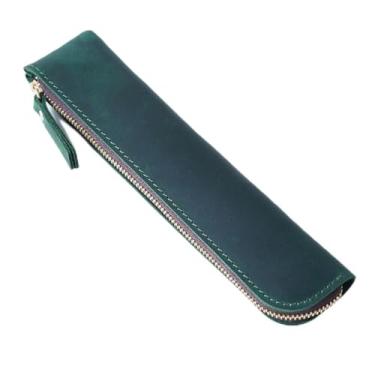 Imagem de Bolsa protetora retrô de alta qualidade para caneta com zíper, porta-lápis vintage (verde escuro)