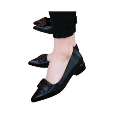 Imagem de Sapatos De Salto Alto Em Couro PU Preto plus Size Para Mulheres Moda C