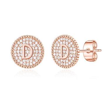 Imagem de Brincos femininos com inicial de prata esterlina/ouro rosa para mulheres, disco da moda, zircônia cúbica, letra A-Z, hipoalergênico, personalizado, joias, meias de Natal, presentes de aniversário para