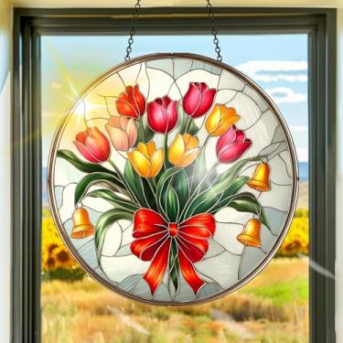 Imagem de Acrílico colorido, apanhadores de sol de primavera, decoração de janela com flores de tulipa, arte de parede de arco-íris, para quarto, interior, exterior, jardim, dia dos namorados, enfeites de