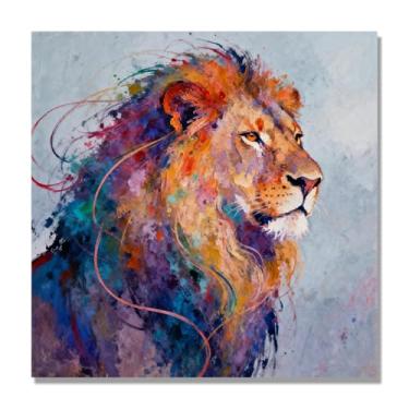 Imagem de NHLDZYH Quadro abstrato de leão - arte moderna com salpicos de cor vibrante - arte de parede energética para casa, escritório ou negócios - tela decorativa. A21. 80 x 80 cm. Apenas tela