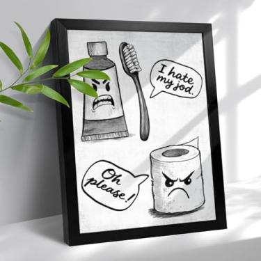 Imagem de Koctwin Linda decoração de parede de banheiro infantil decoração de banheiro arte de parede pequena engraçada papel higiênico e escova de dentes impressão em preto e branco para hóspedes Rom sinal de