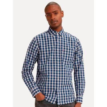 Imagem de Camisa Levis Masculina Sunset One Pocket Nash Plaid Xadrez Branca/Azul-Masculino