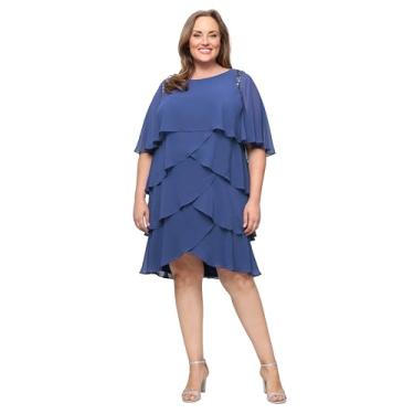 Imagem de S.L. Fashions Vestido feminino plus size em camadas chiffon coquetel com capa anexada e ombros frisados, Wedgewood, 52