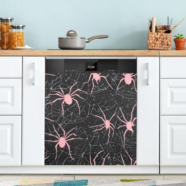 Imagem de xigua Capa magnética de teia de aranha de Halloween, adesivos magnéticos decorativos antiarranhões para painel de geladeira e lava-louças, decoração personalizada de cozinha doméstica 58 x 66 cm
