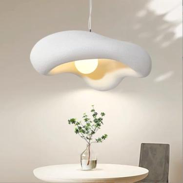 Imagem de Luminária pendente moderna com design criativo de flores, estilo Wabi-Sabi, soquete E27, ideal para mesa de jantar, quarto, sala de estar, cozinha e quarto infantil. Lustre (branco, 50 cm).