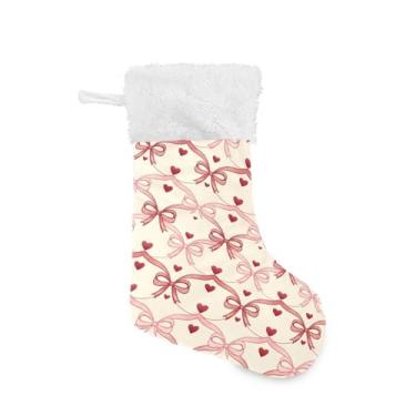 Imagem de Blueangle Pacote com 2 meias de Natal com laços de fita de 17,7 polegadas para decorações de festas de fim de ano, suportes de presente e meias (655)