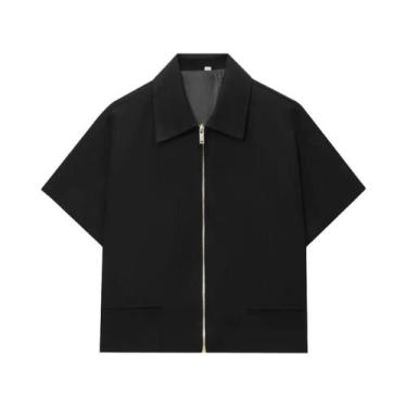 Imagem de Jaqueta Varsity Cropped Feminina Com Zíper E Manga Curta Para O Verão 