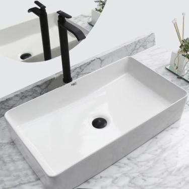 Imagem de Kit Cuba Pia Louça Cerâmica Banheiro C/ Torn e Vál Preta S21 - Smart N