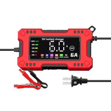 Imagem de Carregador de bateria de 6 A, carregador automático inteligente de 12 V, dessulfatador de manutenção de bateria com compensação de temperatura para cortador de grama marinho, vermelho