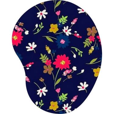 Imagem de Mouse Pad Ergonômico Gota Flores Silvestres Coloridas Fundo Azul Marinho