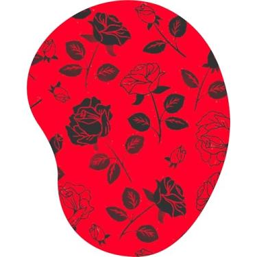 Imagem de Mouse Pad Ergonômico Gota Padronagem Rosas Pretas Fundo Vermelho