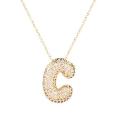 Imagem de Colar feminino, colar com alfabeto dourado, cristal, personalizado, com letras de diamante, pingente de bolha inicial, joia de zircão, presente para mulheres (C)
