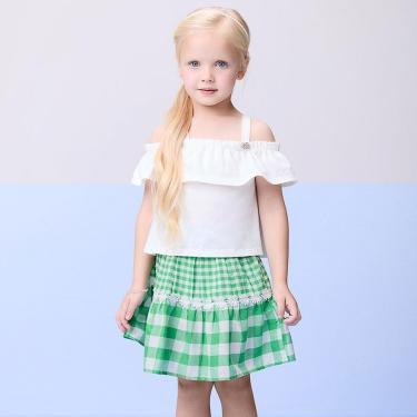 Imagem de Conjunto Infantil Menina Blusa/Shorts Saia Xadrez Verde Momi-Feminino
