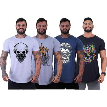 Imagem de Kit 4 Camiseta Longline Masculina MXD Conceito Básico Sport Fitness Silk Screen-Masculino
