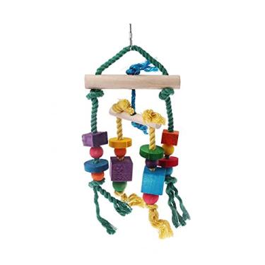 Imagem de U5GAAALPPQ9 Gaiolas de pássaros para animais de estimação, brinquedos para brincar de papagaio, periquito, periquito, colorido, brinquedo de madeira para mordidas de pássaros