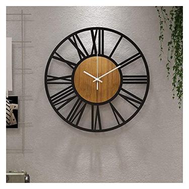 Imagem de U5GAAALPPQ9 Relógio de parede redondo de 40 cm preto para decoração de sala de estar, numerais romanos vintage, silenciosos, sem tique-taque, para decoração de casa, jardim, escritório, café
