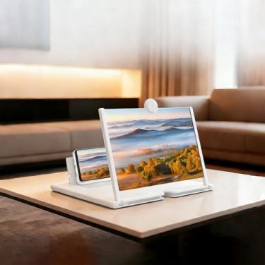 Imagem de Lupa de celular de 12 polegadas, ampliador de tela de projetor HD 3D para filmes, vídeos e jogos, suporte dobrável para celular com amplificador de tela, compatível com todos os smartphones, branco