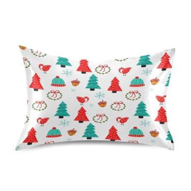 Imagem de Wassud Fronha de cetim com elementos natalinos para cabelo e pele, fronhas de seda lisa, tamanho queen, capas de almofada respiráveis com fecho de envelope