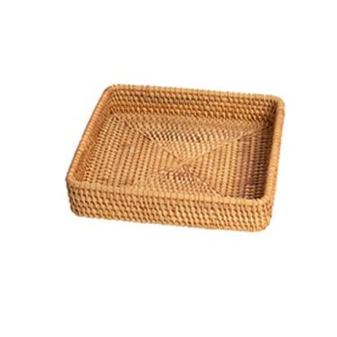 Imagem de Suporte de banana cesta de vime feita à mão tigela de frutas quadrada empilhável rack de armazenamento de pão frutas batatas fritas lanches bandeja de frutas (cor: A) (A)