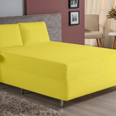 Imagem de Jogo De Cama King Nobre 3 Peças Luva De Box 55cm De Altura Malha 100% Algodão - Amarelo