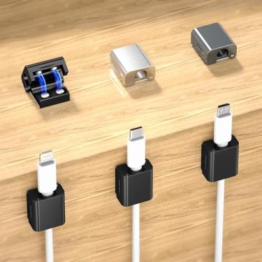 Imagem de AGVEE Pacote com 8 clipes organizadores de cabo magnético, suporte de gerenciamento de cabos de alumínio ultrafino de 10 mm, 2 pares de ímãs fortes para acessórios de utensílios de escritório e mesa