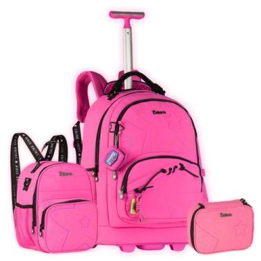 Imagem de Kit Mochila Luluca Rodas Teen Lancheira Transversal E Estojo, Rosa