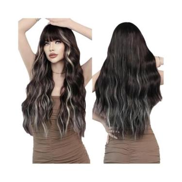 Imagem de Peruca Longa Ondulada Prateada Ombré Com Franja Para Mulheres, Alta De