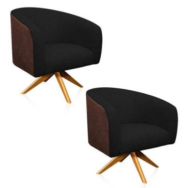 Imagem de Kit 02 Poltronas Giratória Stella Corano Marrom com Linho Preto A79 Ba