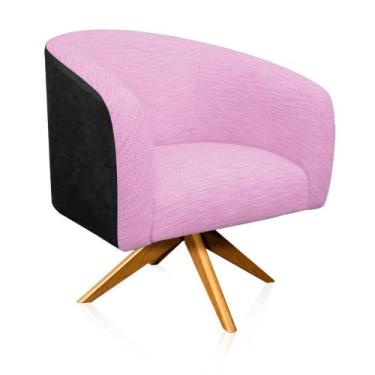 Imagem de Poltrona Giratória Stella Corano Preto com Linho Base Madeira MA30 D'R