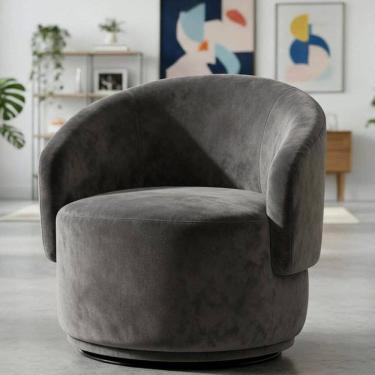 Imagem de Poltrona Decorativa Giratória Sala de Estar Recepção Suede Jasmine Cinza