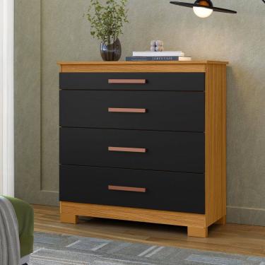 Imagem de Cômoda para Quarto 4 Gavetas Dakota Carvalho Americano/Preto TX