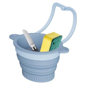 Imagem de Cesta de pia de cozinha | Utensílios de cozinha de silicone dobráveis montados na parede, coletor de alimentos para pia, para salada, mistura, limpeza, preparação, cozinha, acampamento, tomate