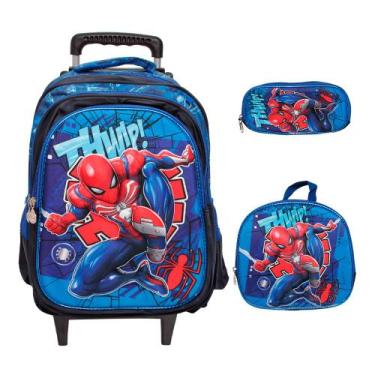 Imagem de Kit Mochila Infantil Escolar Menino Homem Aranha Rodinhas - Plike, Pli