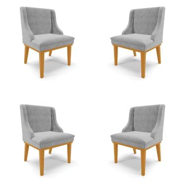Imagem de Kit 4 Cadeiras Decorativas Sala De Jantar Base Fixa De Madeira Firenze Suede Cinza/castanho G19