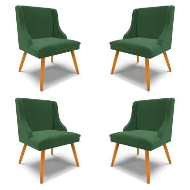 Imagem de Kit 4 Cadeiras Decorativas Sala De Jantar Pés Palito De Madeira Firenze Veludo Verde/natural G19