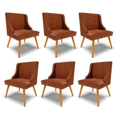 Imagem de Kit 6 Cadeiras Decorativas Sala De Jantar Pés Palito De Madeira Firenze Pu Nozes/natural G19