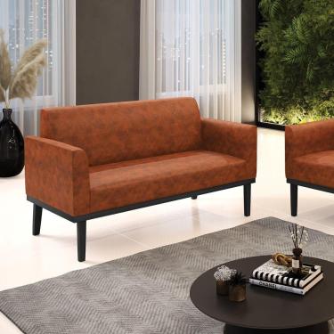 Imagem de Poltrona Namoradeira Decorativa Pés Fixo Em Madeira Preto Pu Nozes