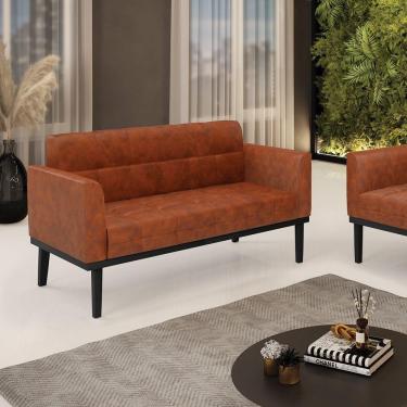 Imagem de Poltrona Namoradeira Decorativa Pés Fixo Em Madeira Preto Pu Nozes