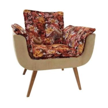 Imagem de Poltrona Decorativa Opala Suede Composê Estampado Floral e Bege