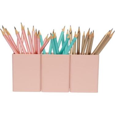 Imagem de Acessório para Mesa Organizador Office Rosa Antigo 3 Peças KIT - Polib