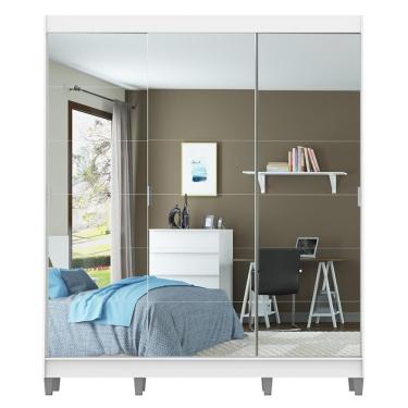 Imagem de Guarda Roupa Veneza 3 Portas de Espelho 8 Pés Branco Madesa