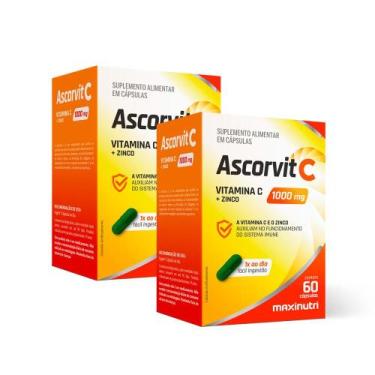 Imagem de Kit 2 AscorVit C 1000mg Vitamina C + Zinco 60 Cápsulas Maxinutri