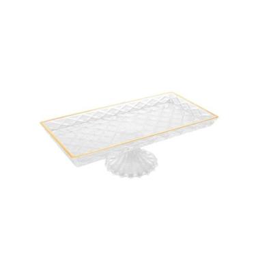 Imagem de Travessa Para Servir De Cristal Com Pé Fio Dourado Diamond Lyor