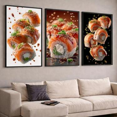 Imagem de Quadros com Moldura e Acrilico Cristal Vidro  Bar Comida Japonesa Kit 