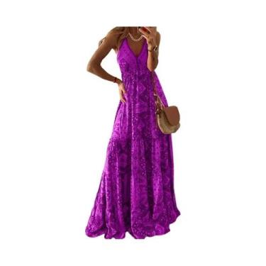 Imagem de Vestido Longo Feminino Boêmio Com Estampa Floral, Decote Em V E Cintur