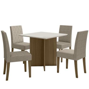 Imagem de Kit Mesa de Jantar Helo Sem Vidro 90x90 com 4 Cadeiras Jade - Poliman,