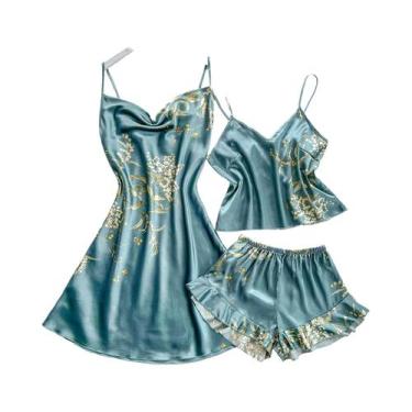 Imagem de Pijama feminino com estampa cereja sexy moda halter vestido conjunto d